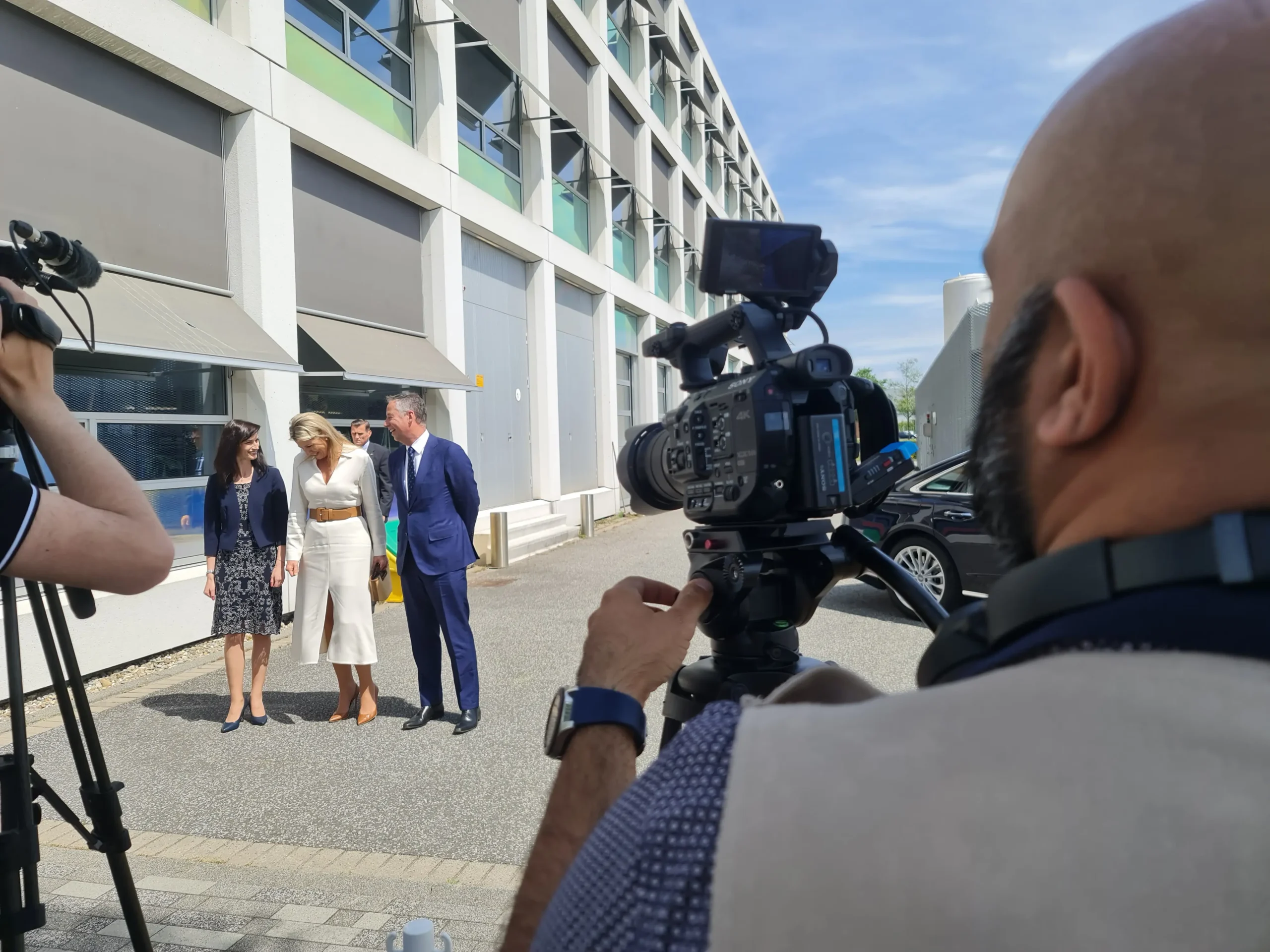 Sony FS5 M2 camera monitor showing Queen Máxima during European Commission visit TU Delft Delft 2022