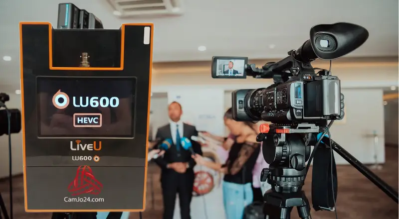 ENG camera crew filming live news broadcast with LiveU LU600