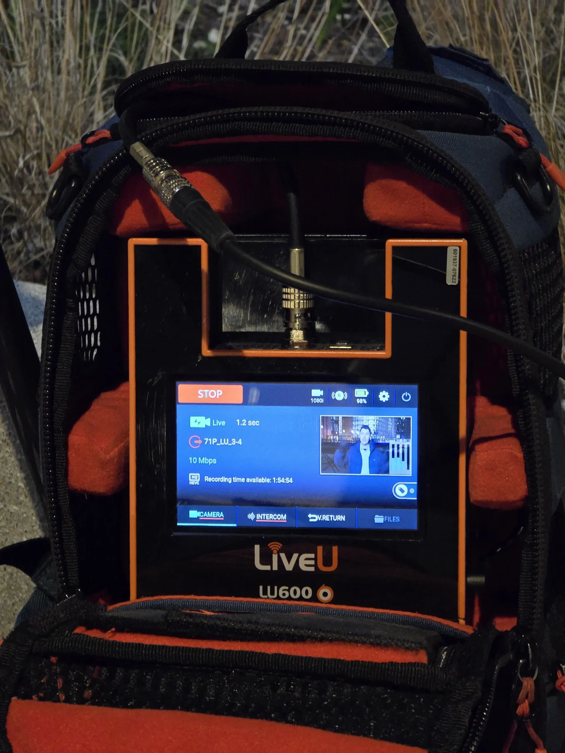 LiveU LU600 unit screen showing live feed of ProSieben reporter during European Council Summit Brussels